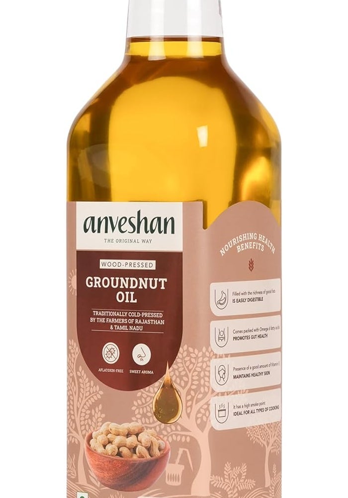 Anveshan Wood Pressed Groundnut Oil - 1 Litre Plastic Bottle - Image 1